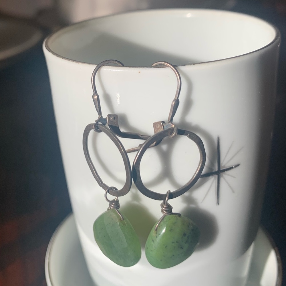 Green stone and sterling silver earrings